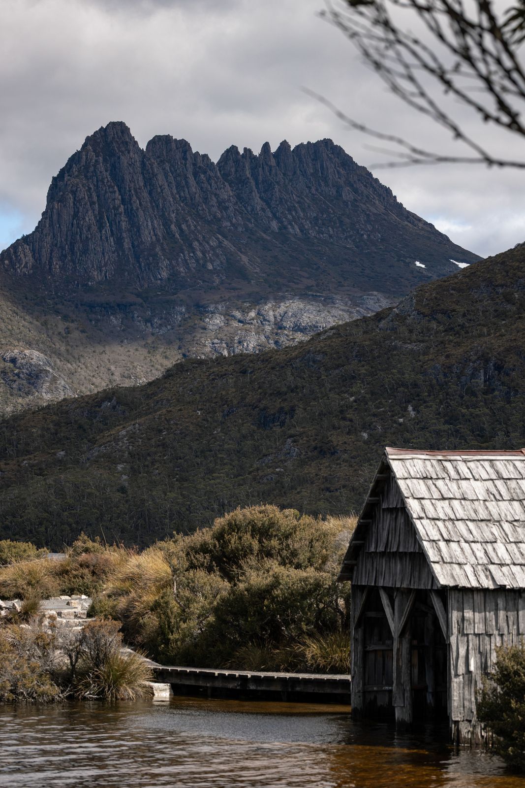 The Dove Lake boat shed beneath Cradle Mountain, Tasmania
